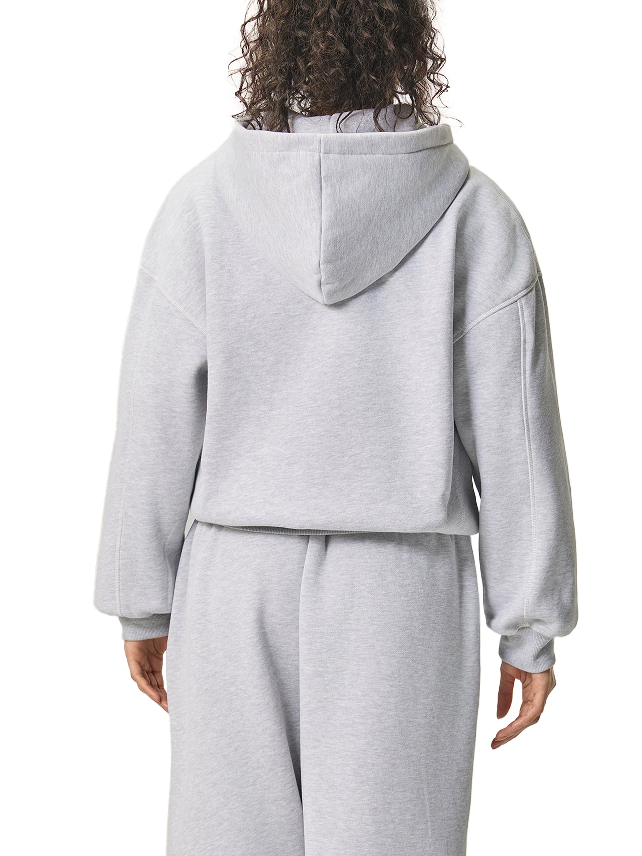 Contrast-Stitched Boxy Fleece Hoodie