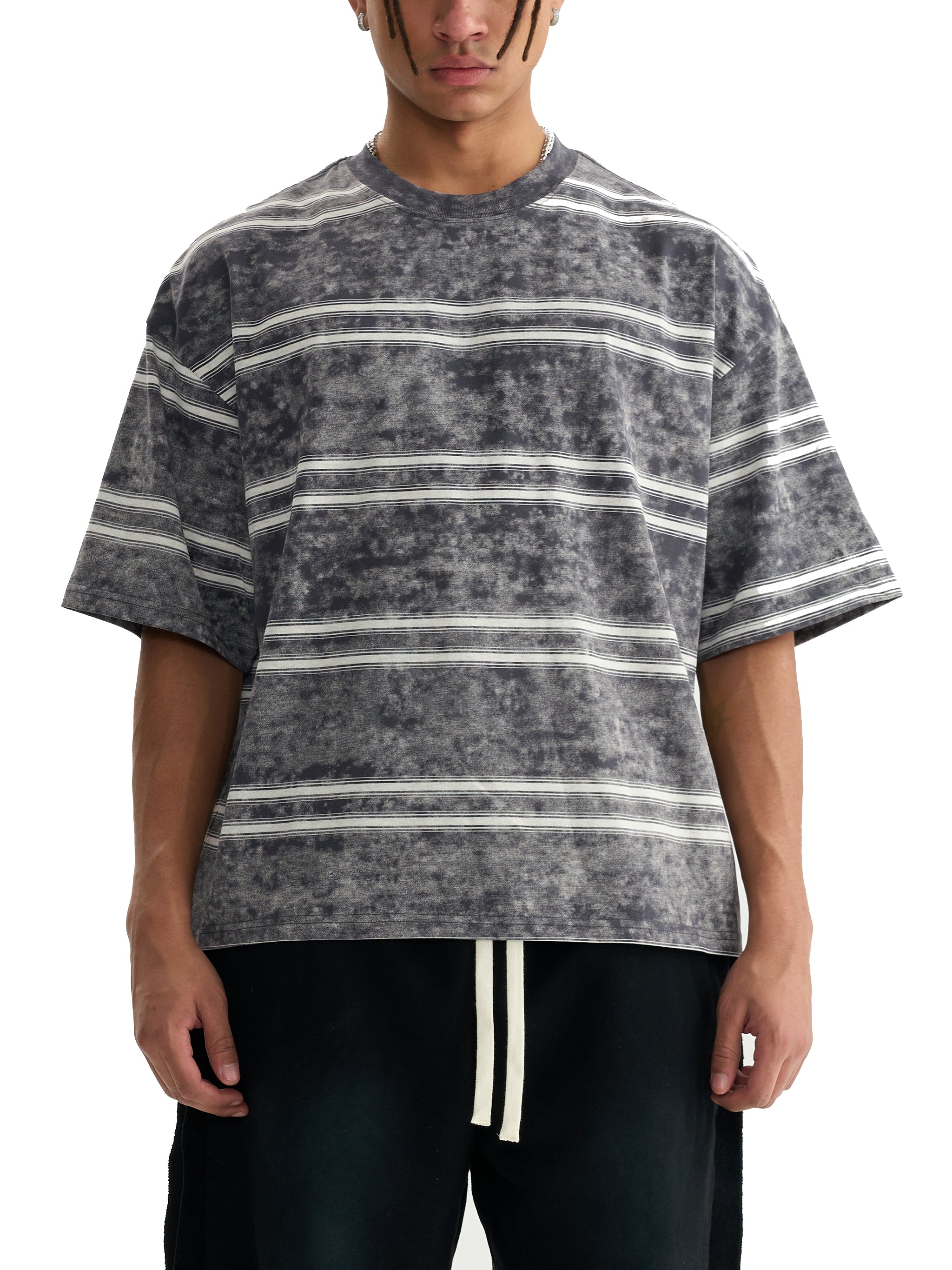 Snow Washed Striped Boxy T-Shirt