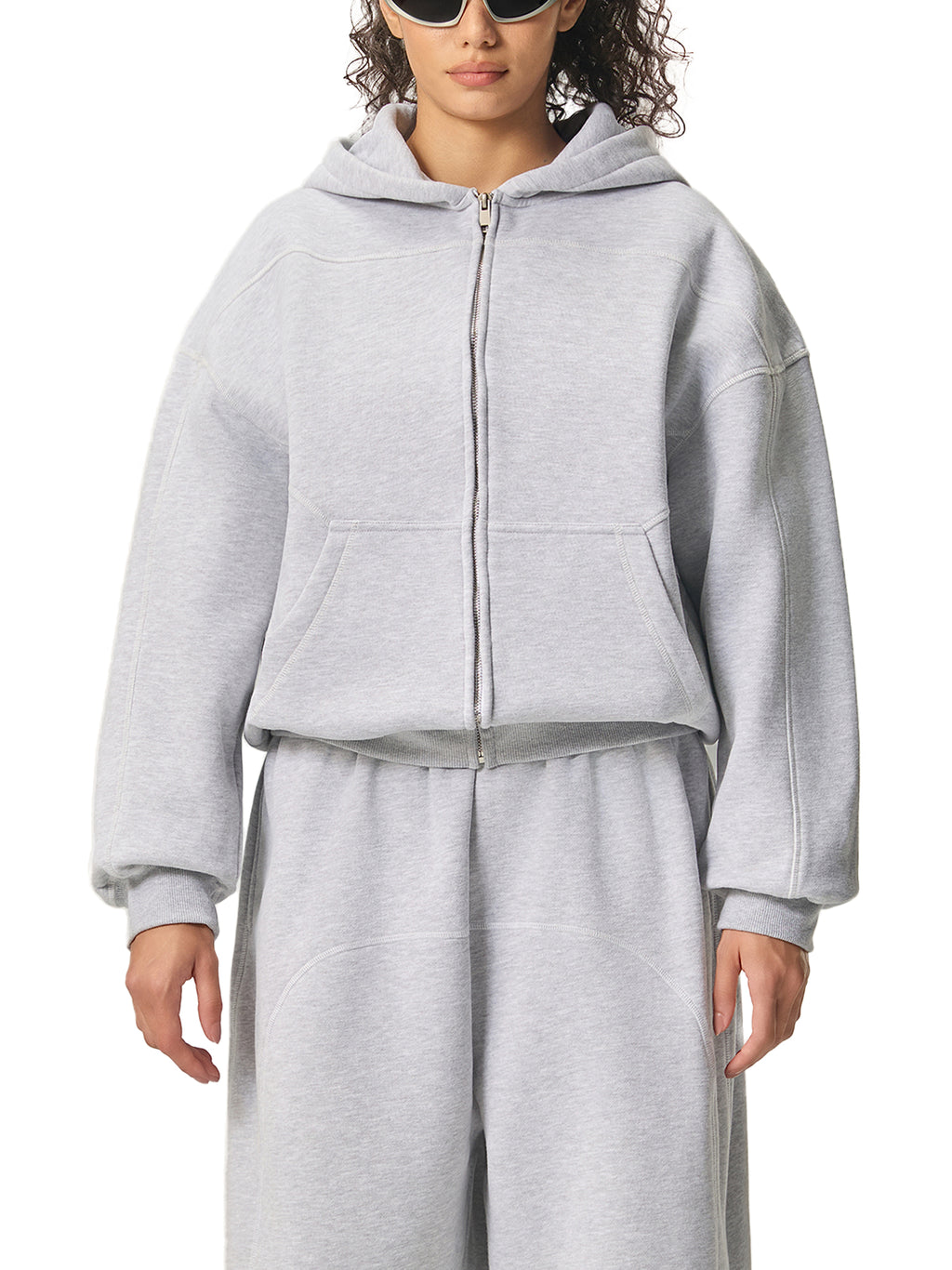 Contrast-Stitched Boxy Fleece Hoodie