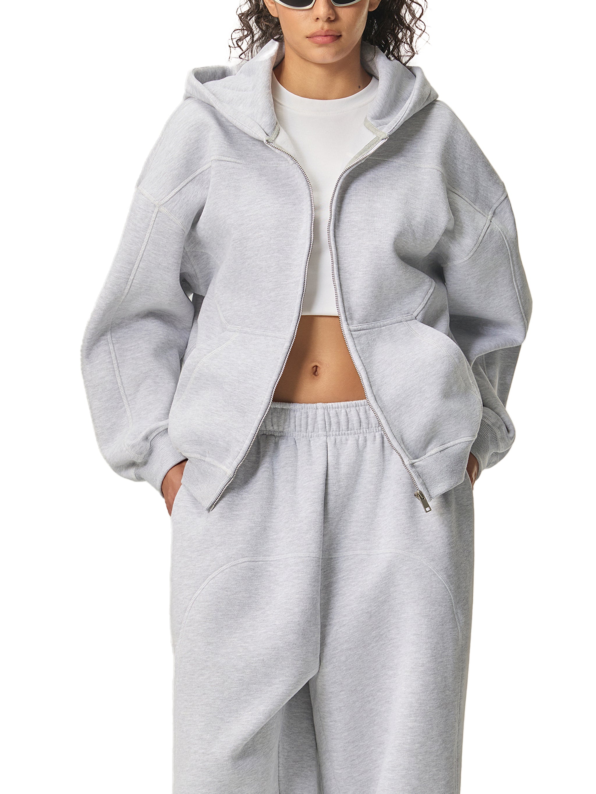 Contrast-Stitched Boxy Fleece Hoodie