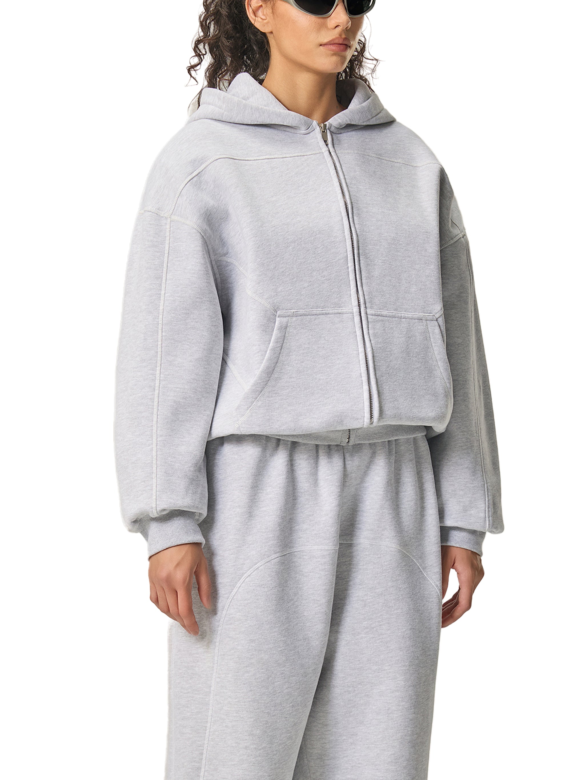 Contrast-Stitched Boxy Fleece Hoodie